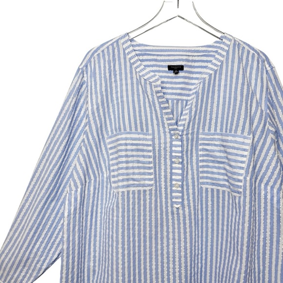 Talbots Seersucker Blue Stripe Metallic Lurex Side Button Women’s Tunic Sz 3X - Picture 5 of 11